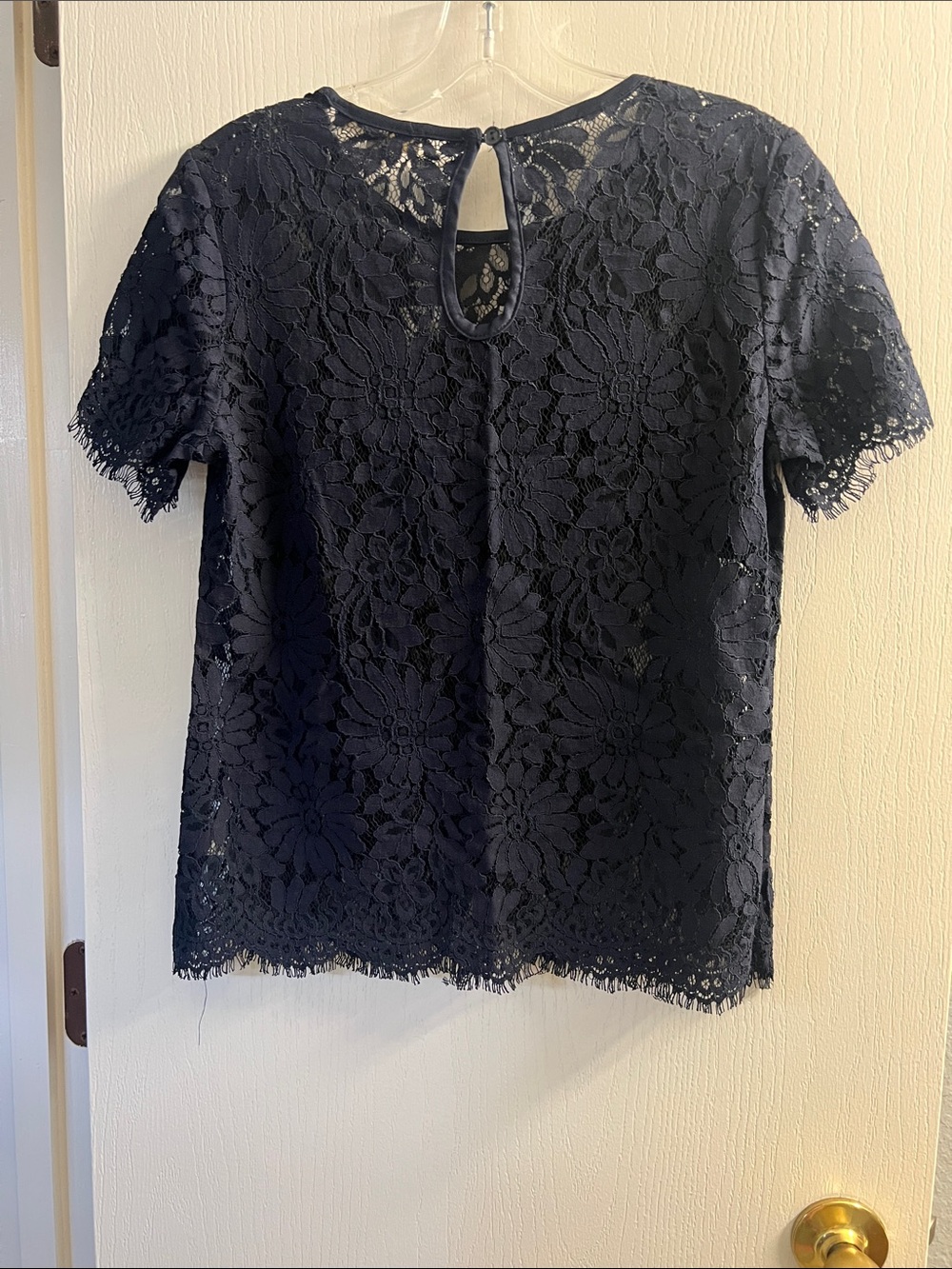 Rebellion Navy Floral Lace Short Sleeve Blouse - Picture 3 of 3